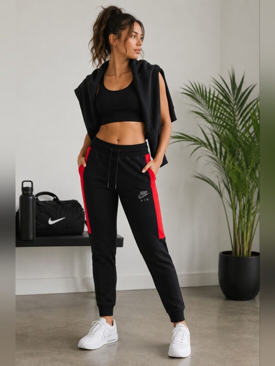 Nike Pants - Nike Air Women’s Jogger Sweatpants | Black & Red Fleece Athleisure Joggers Small
